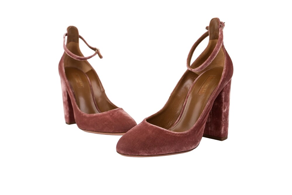 Aquazzura Pink Velvet Alix Ankle Tie Shoes Size 38.5